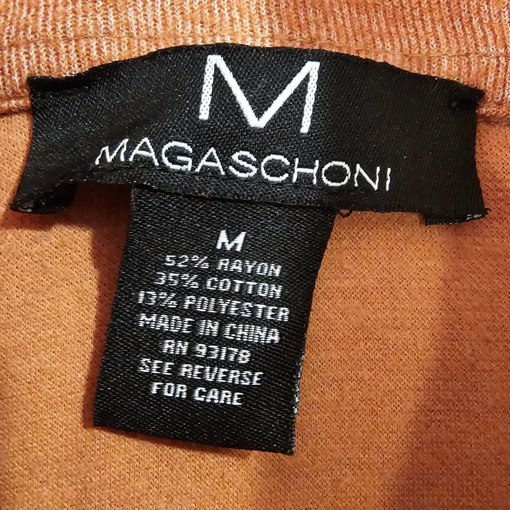 Magaschoni Mens Quarter Zip Pullover Sweater Rust Orange Heathered Size M